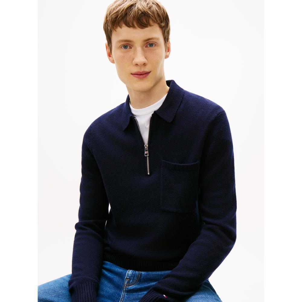 Tommy Hilfiger Pure Lambswool Zip Placket Polo Jumper